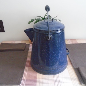 Vintage Large Blue Speckled Graniteware Cowboy Coffee Pot