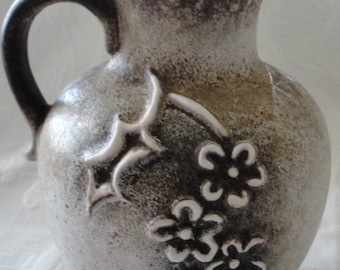 West German Floral Vase Pottery Jug Handled Pitcher