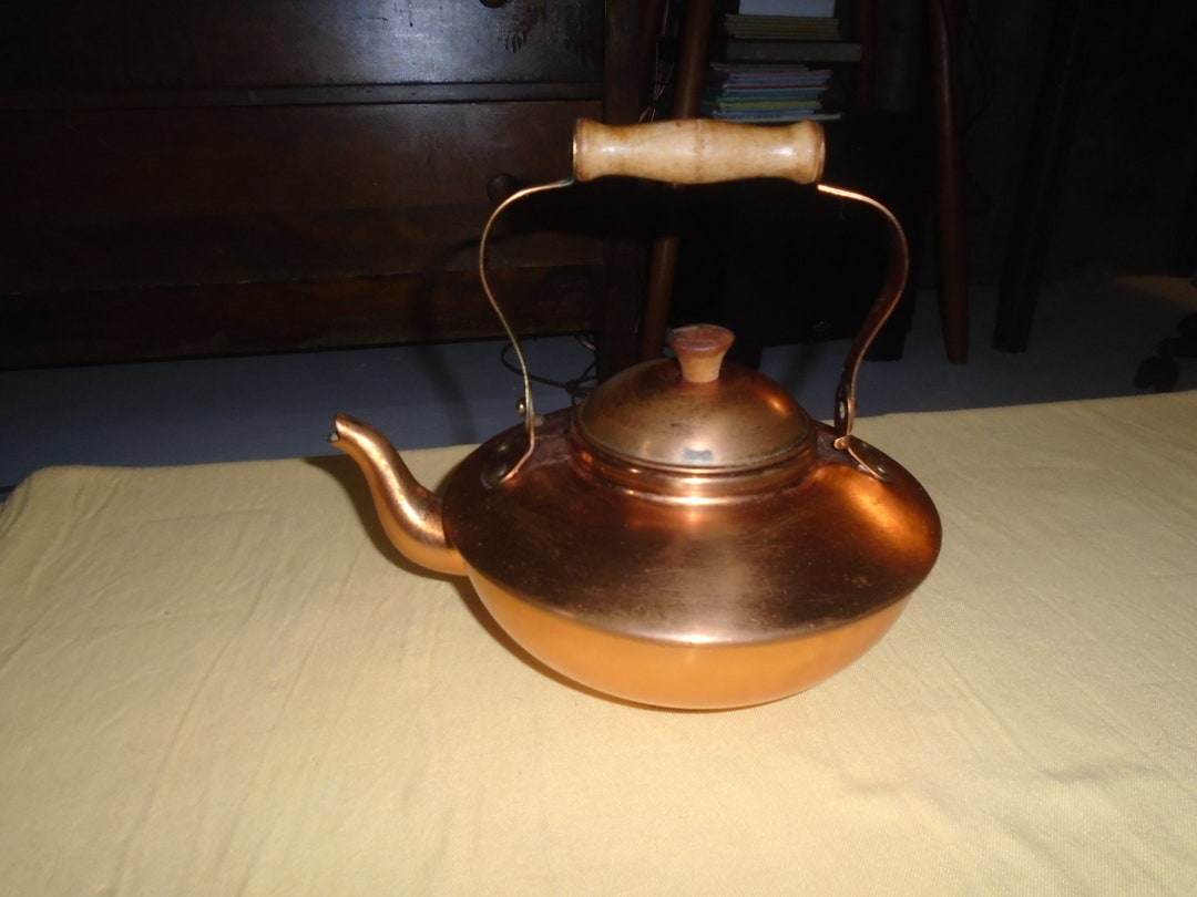 Vintage Portugal Copper Teapot Kitchen Kettle Wood Handle Etsy
