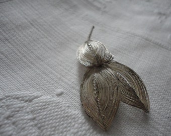 Vintage Silber Tone Blatt Brosche Pin Damen Accessoire