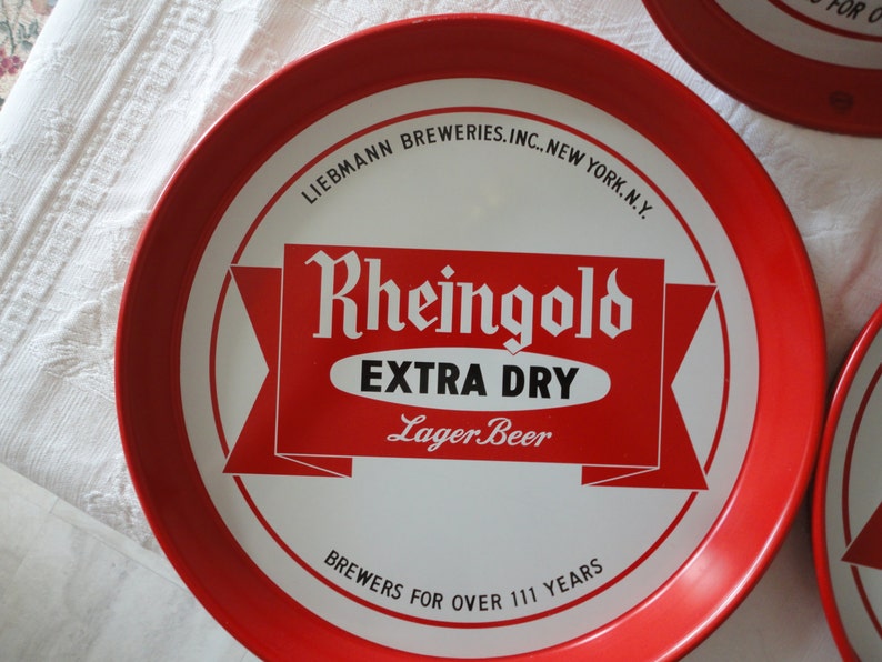 Vintage Rheingold Beer Serving Trays Advertising Red Metal Etsy