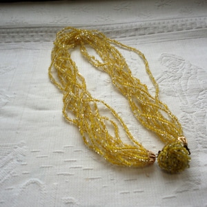 Collana vintage gialla con perline di vetro e girocollo, gioielli da sposa