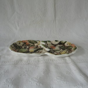 Porcelain Divided Section Raised Fruit Vegetable Motif Condiment Handled Tray Queens Plated Bread Knife Included image 2