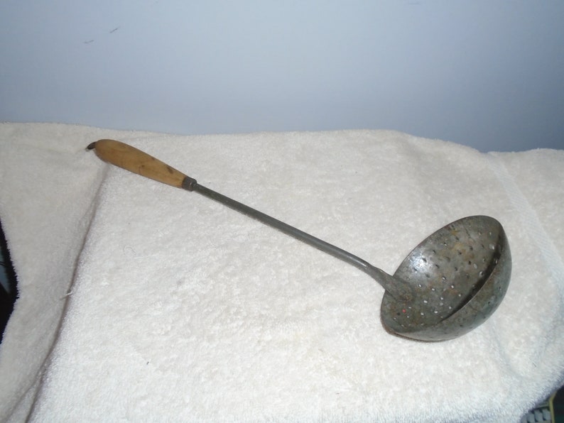Vintage Wood Handle Ladle Spoon Skimmer Colander Etsy