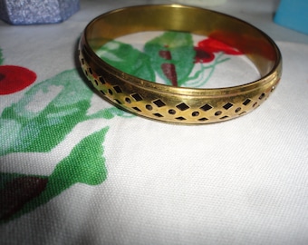 Brass Diamond Pattern Bangle Bracelet Vintage Women's