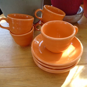 Fiestaware Tangerine Orange Homer Laughlin China Company Cups and Saucers 10 Piece Set image 1