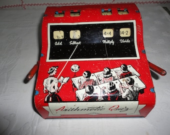 Vintage Tin Educational Toy Arithmetic Quiz Game Made By Wolverine Home School Learning Tool