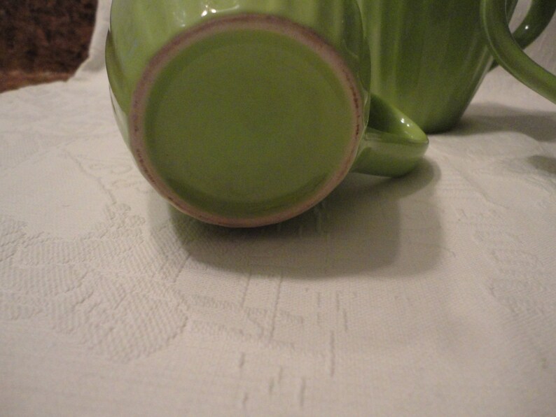 Lime Green Ribbed Coffee Mugs Retro Set of Three Cups Etsy