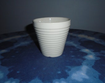 USA Made Cream Pottery Small Ribbed Indoor Outdoor Planter