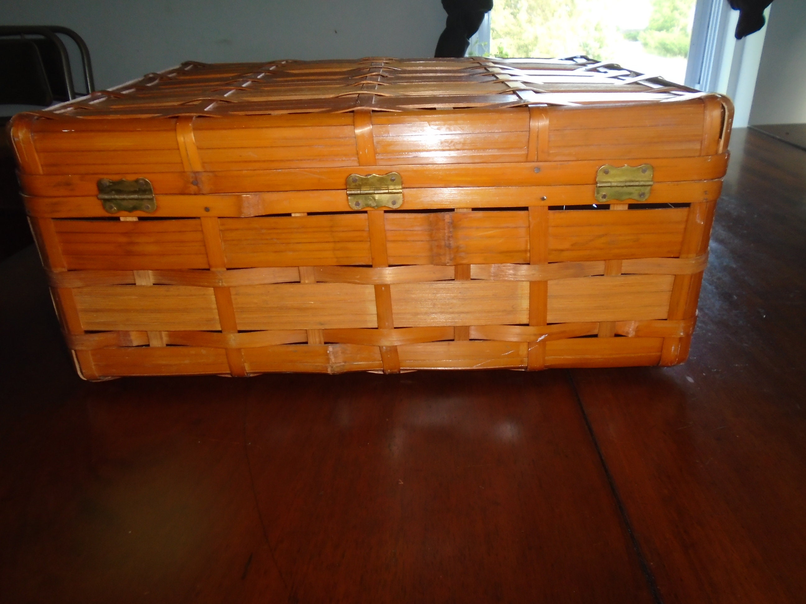Vintage Large Slat Picnic Basket With Lid Etsy