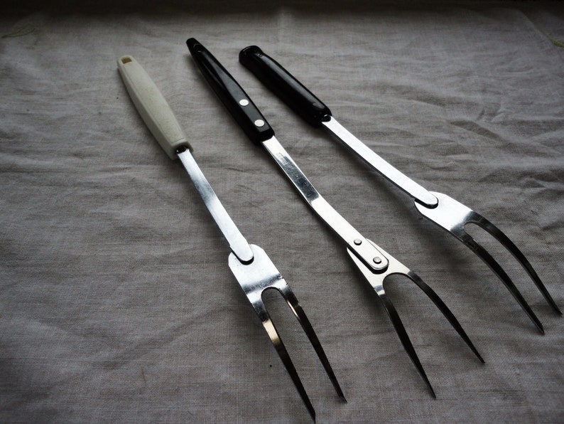 Ekco Serving Carving Forks Vegetable White Handle Floral Etsy