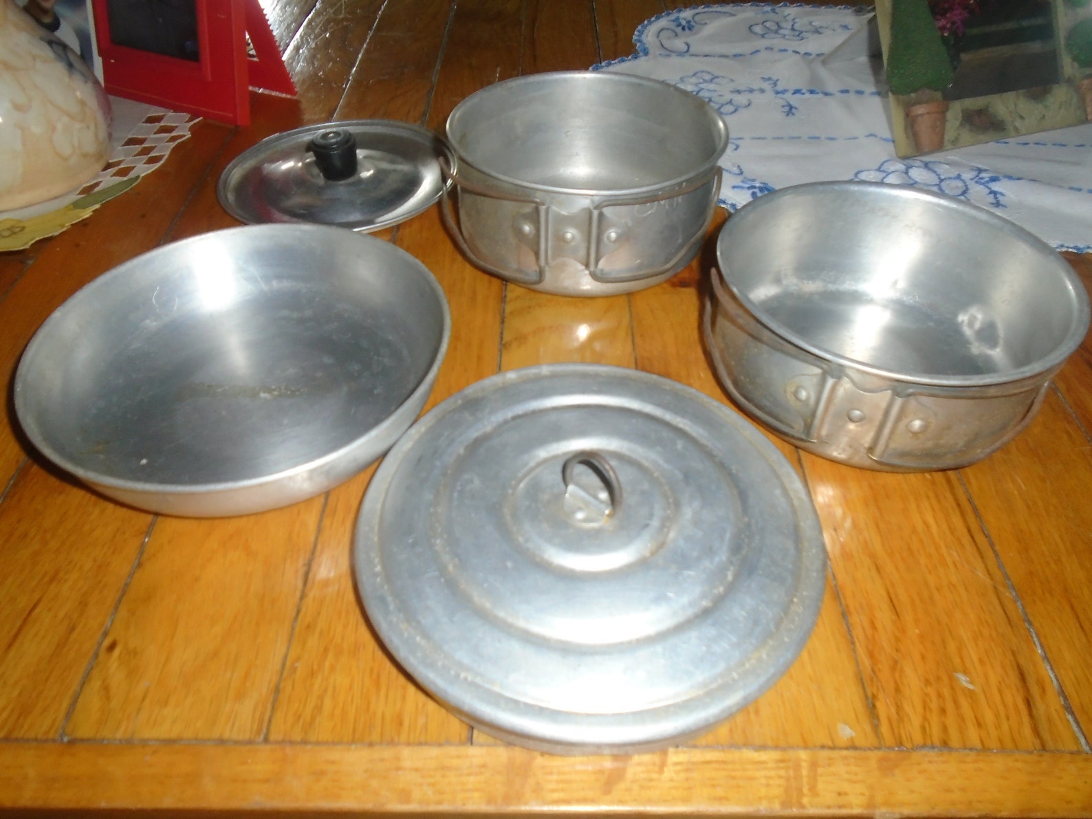 Vintage Aluminum 5 Piece Camping Sauce Pans Use With Sterno Etsy