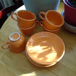 Fiestaware Tangerine Orange Homer Laughlin China Company Cups and Saucers 10 Piece Set image 7