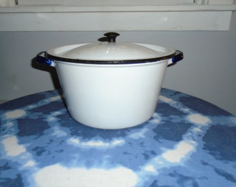 Vintage Enamelware Stock Pot With Lid Farmhouse Kitchen Decor