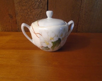 Vintage RS Germany Porcelain Sugar Bowl With Lid Dogwood Apple Blossom