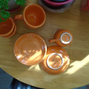 Fiestaware Tangerine Orange Homer Laughlin China Company Cups and Saucers 10 Piece Set image 5