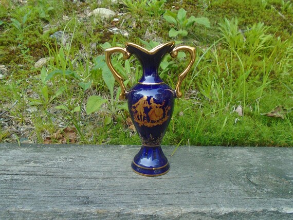Vintage Limoges Castel Cobalt Blue 22 K Gold Accent Romantic