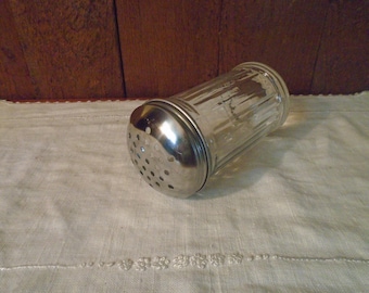 Vintage Ribbed Glass Spice Shaker with Chrome Lid