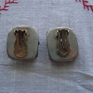 Vintage Designer Michal Golan Earrings Gem Stone Brass Silver Clip On ...