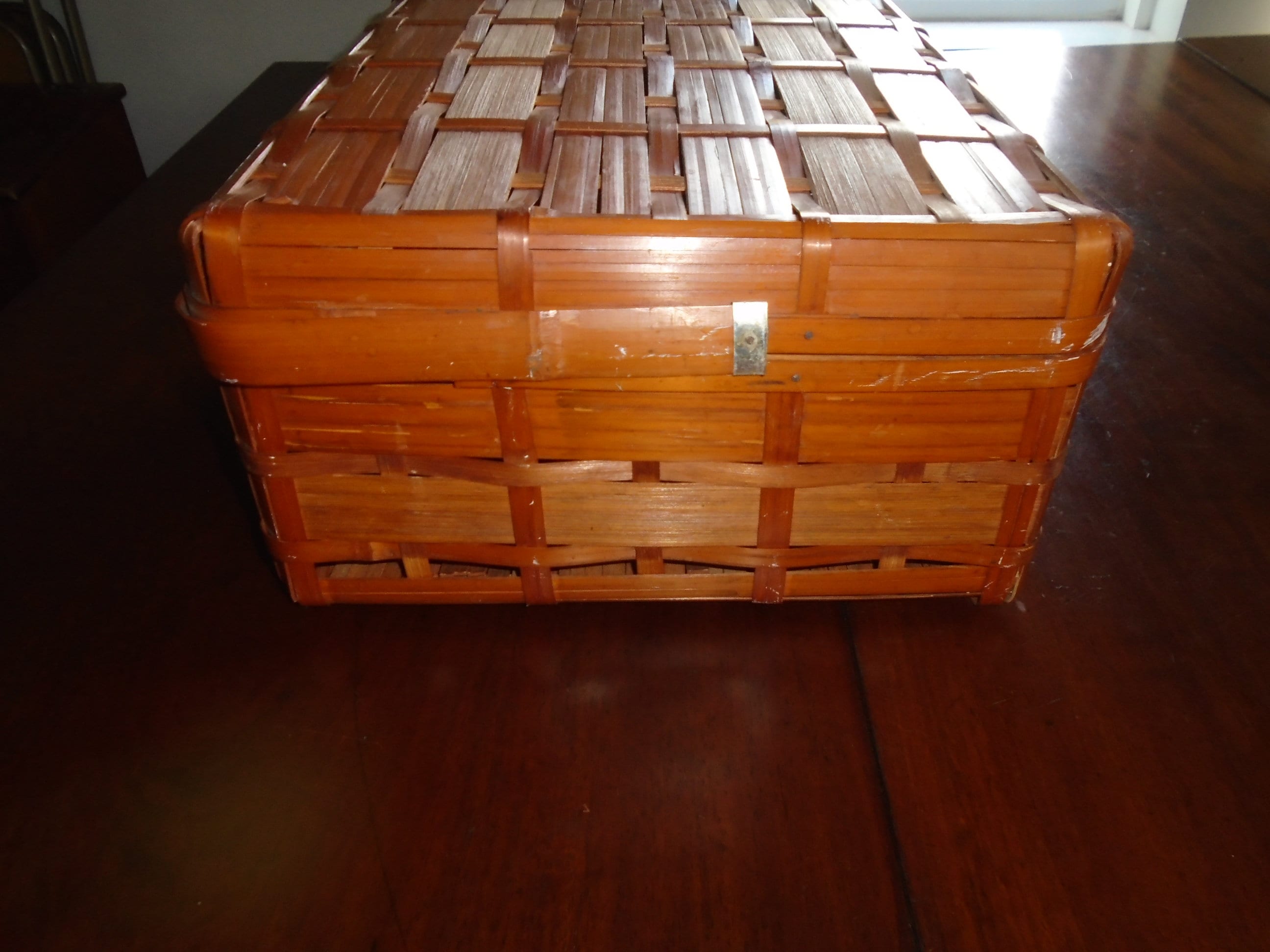 Vintage Large Slat Picnic Basket With Lid Etsy