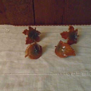 Ceramic Autumn Fall Leaves Napkin Ring Holders Set of 4 Fall Harvest Decor