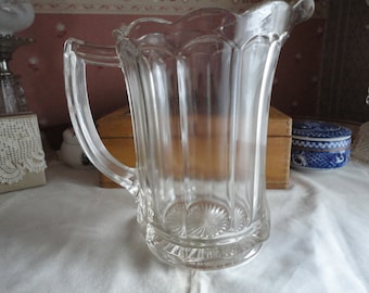 Vintage Pressed Glass Beer Pitcher Scalloped Edge Juice Water Barware Man Cave