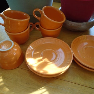 Fiestaware Tangerine Orange Homer Laughlin China Company Cups and Saucers 10 Piece Set image 8