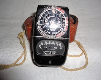 Vintage General Electric Exposure Light Meter With Brown Leather Case Photography Camera Accessory