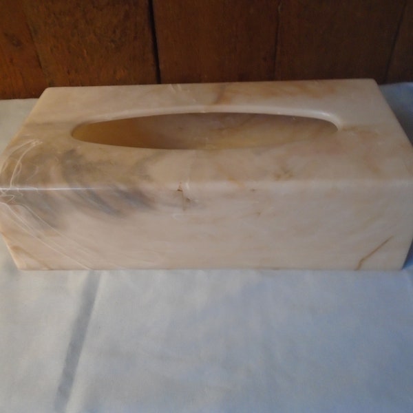 Tissue Kleenex Plastic Tan Brown Marble Look Holder Vanity Box Cover