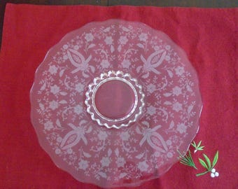 New Martinsville Prelude Etched Glass Platter Sandwich Server