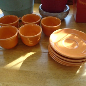 Fiestaware Tangerine Orange Homer Laughlin China Company Cups and Saucers 10 Piece Set image 4