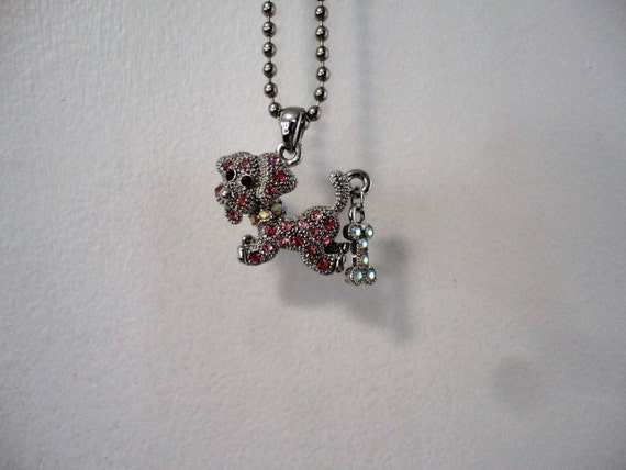 Pink Rhinestone Aurora Borealis Puppy Necklace