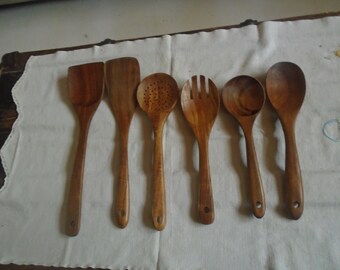 Teak Wood Six Piece Cooking Utensil Set