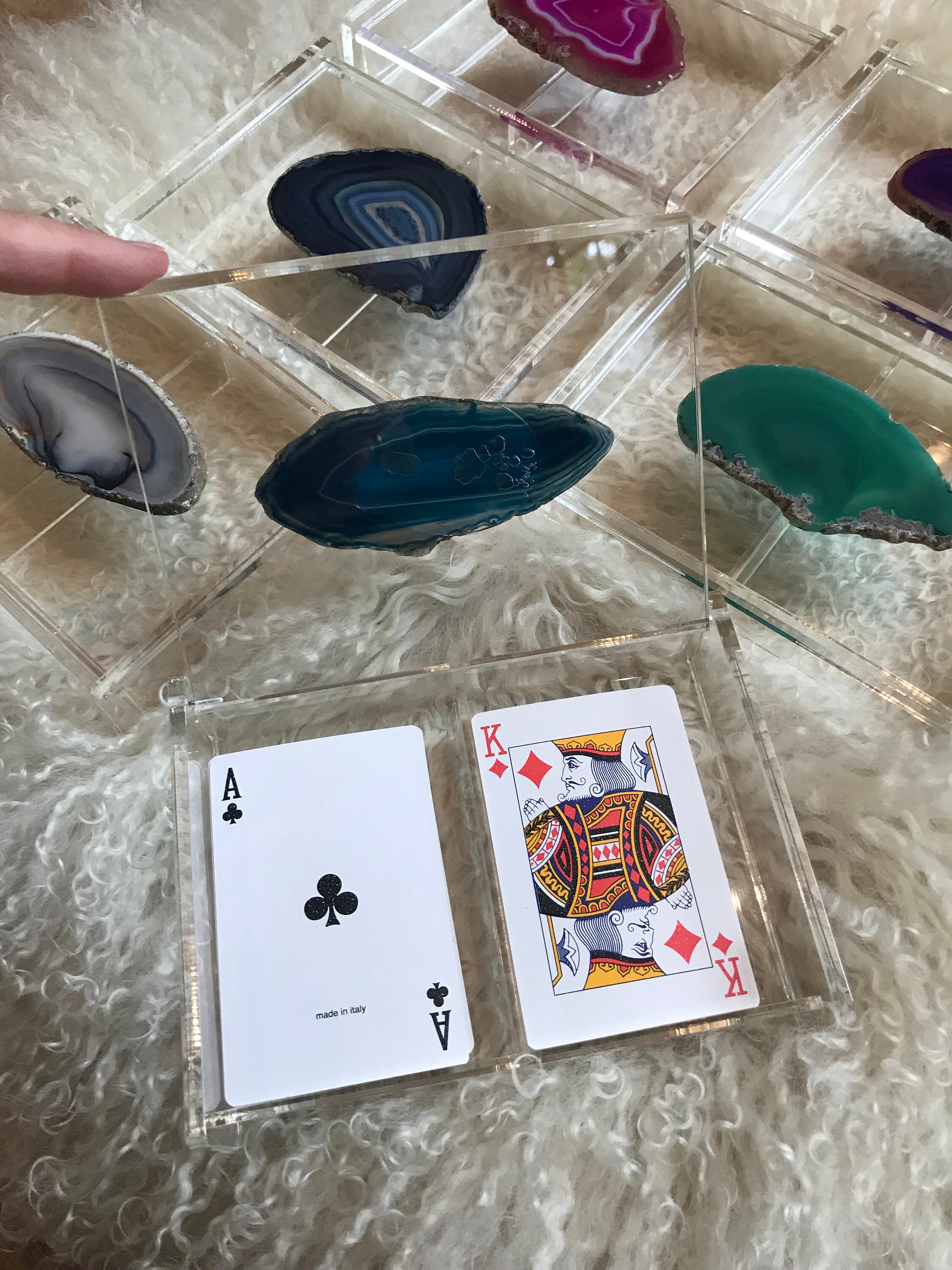 Playing Card Boxcanasta Card Holderacrylic, Lucite With Semi Precious