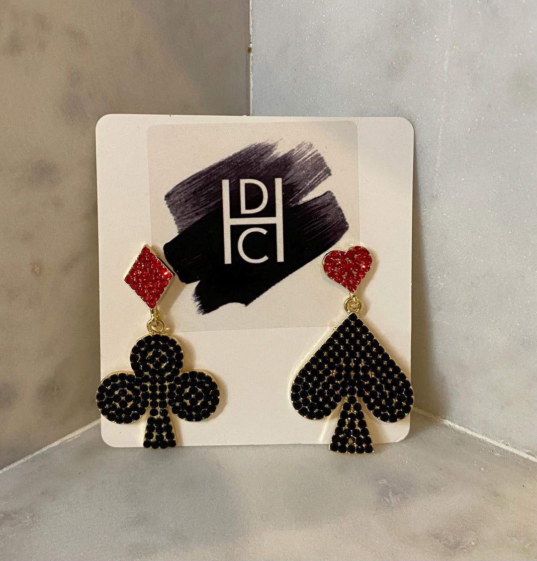 Playing Cards Rhinestone Black Rhinestone Playing Card Suit Earrings - Etsy