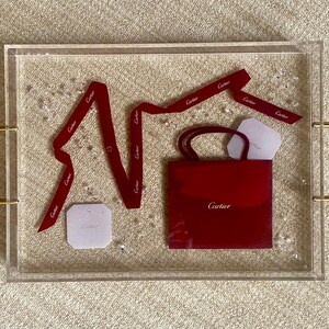 Cartier Acrylic Serving Tray with Gold Handles in Resin