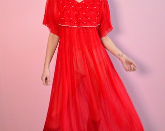 Red Pleated Dress / Slip Dress Vintage 80′