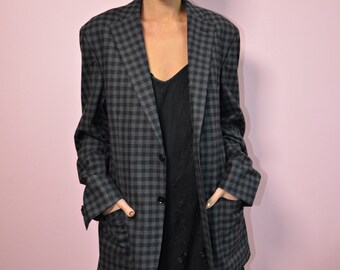 Guy Laroche Vintage Blazer Jacket in Black and Grey Check 90s