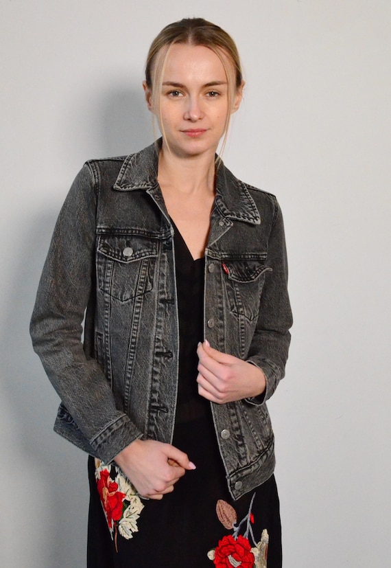 Vintage Black Denim Jacket 90's LEVI'S - Etsy