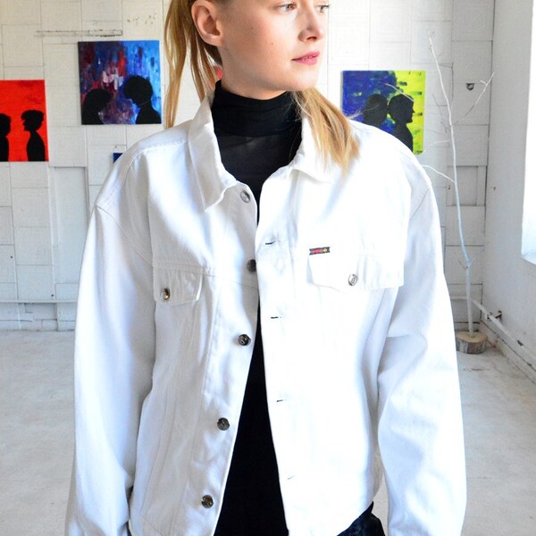 Vintage Oversized White Denim Jacket