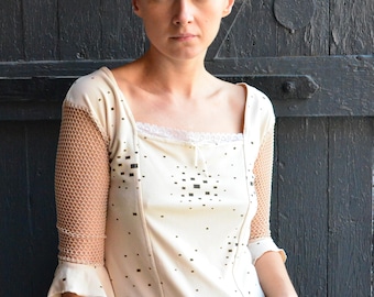 Vintage Beige Bluse Y2K