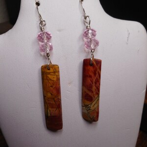 Jasper and Pink beads and Sterling Silver ear rings