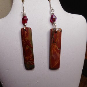 Jasper and red beads and Sterling Silver ear rings