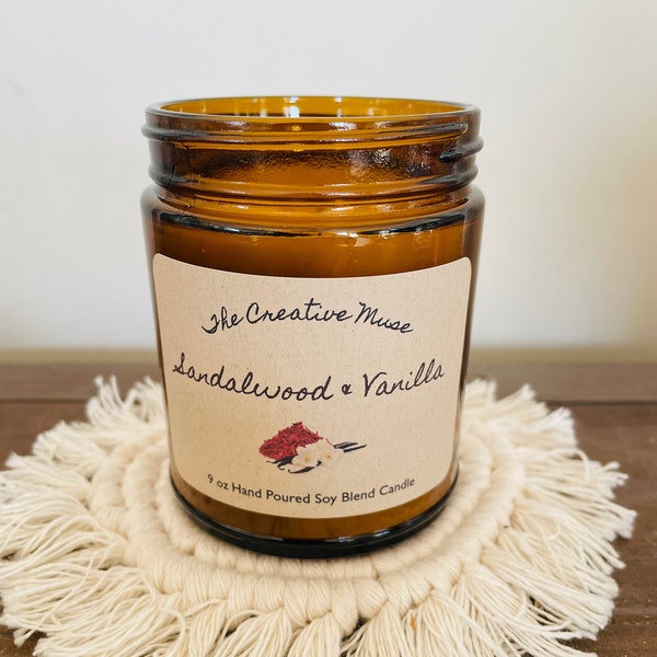 Sandalwood and Vanilla 9 oz Candle in Amber Jar
