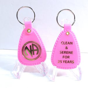 NA 25 Years Clean & Serene Plastic Keytag Chip - Keychain Key Tag Narcotics Anonymous 12 Step Recovery - Pink 25 Yrs
