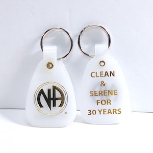 NA 30 Years Clean & Serene Plastic Keytag Chip - Keychain Key Tag Narcotics Anonymous 12 Step Recovery - White 30 Yrs