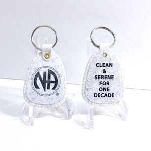 NA 10 Years Clean Plastic Keytag Chip - Keychain Key Tag Narcotics Anonymous 12 Step Recovery - White 10 Yr