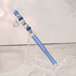 AA Blue Bling Focal Pen Gift For Journaling 12 Step Work Writing Sponsor Inspirational Messages Alcoholics Narcotics Anonymous Recovery