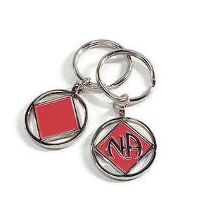NA Double Sided Metal & Enamel Keychain Narcotics Anonymous Key Tag 12 Step Recovery - Red