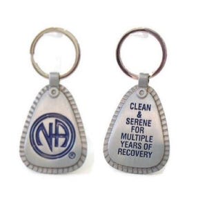 NA Clean & Serene For Multiple Years Metal Keychain Key Tag Narcotics Anonymous 12 Step Recovery - Pewter Color